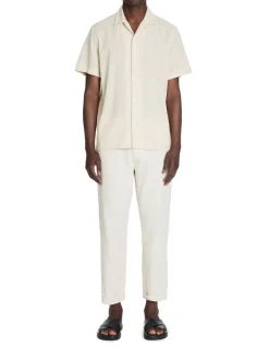 Celio Chemisette regular rayé en lin et coton - beige^Homme Chemises Manches Courtes|Chemises