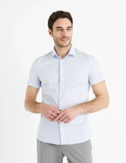 Celio Chemisette slim en coton stretch -^Homme Chemises Manches Courtes|Chemises