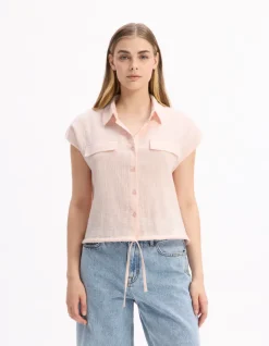 Celio Chemisier en gaze de coton sans manches - rose^Femme Chemises & Blouses|Les Ensembles