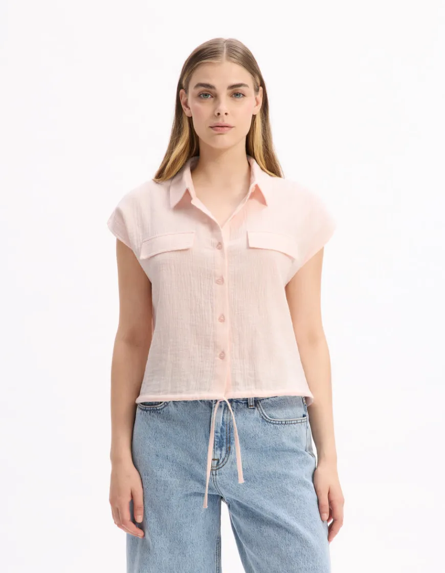 Celio Chemisier en gaze de coton sans manches - rose^Femme Chemises & Blouses|Les Ensembles