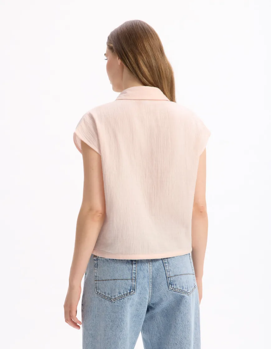 Celio Chemisier en gaze de coton sans manches - rose^Femme Chemises & Blouses|Les Ensembles