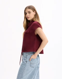 Celio Chemisier en gaze de coton sans manche - bordeaux^Femme Chemises & Blouses|Les Ensembles