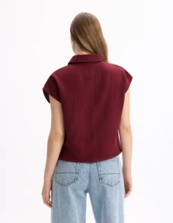 Celio Chemisier en gaze de coton sans manche - bordeaux^Femme Chemises & Blouses|Les Ensembles
