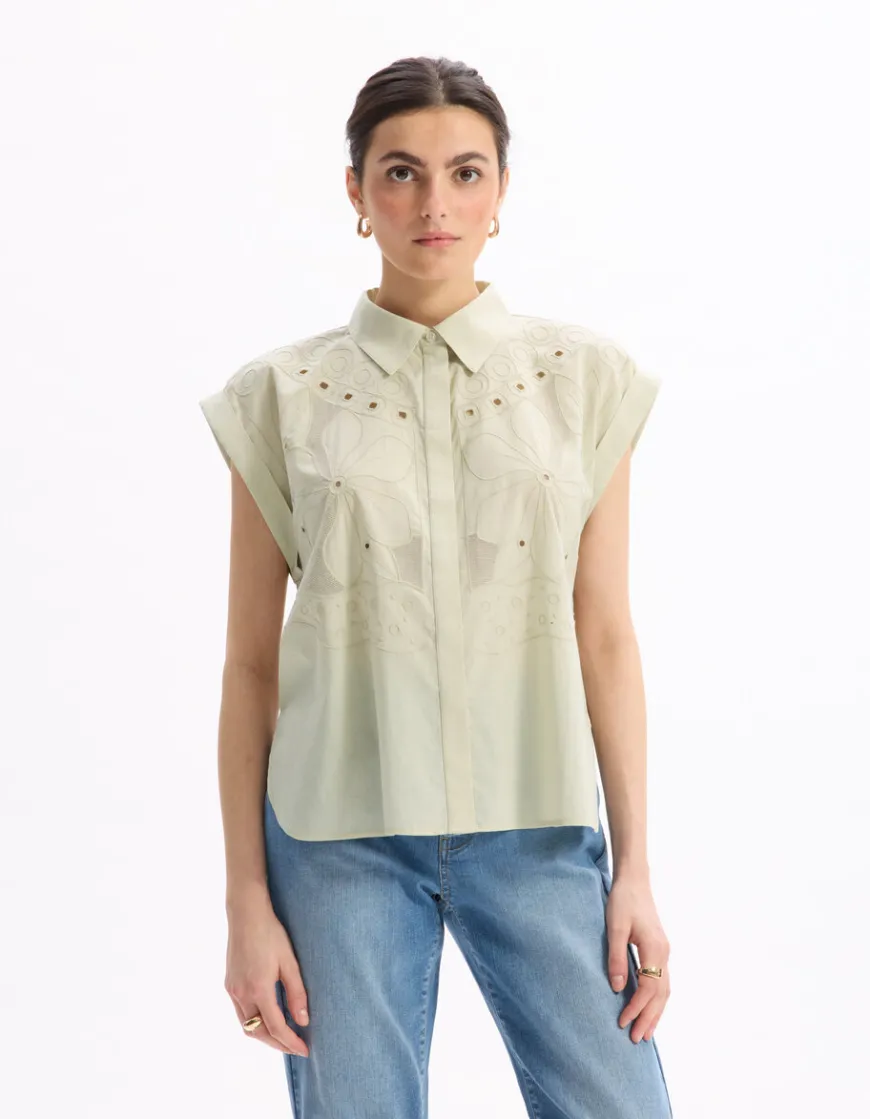 Celio Chemisier sans manches brodé - gris^Femme Chemises & Blouses