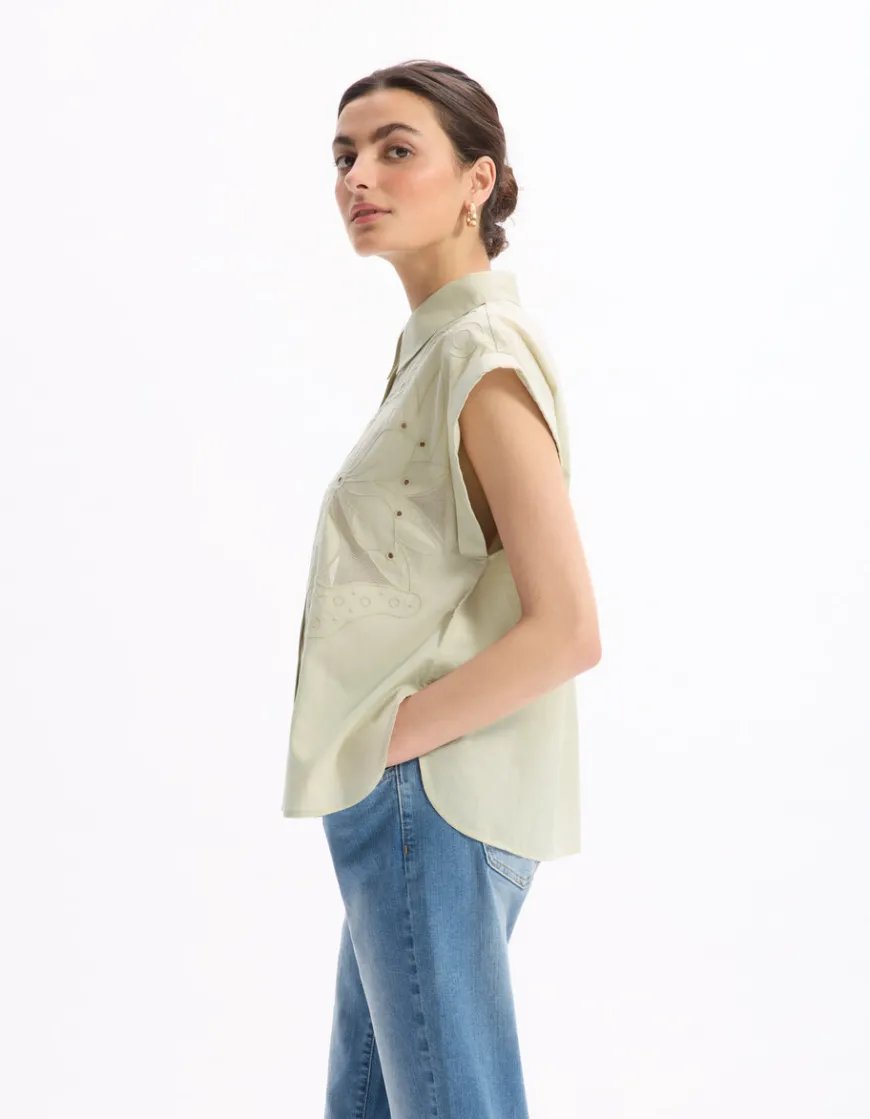 Celio Chemisier sans manches brodé - gris^Femme Chemises & Blouses