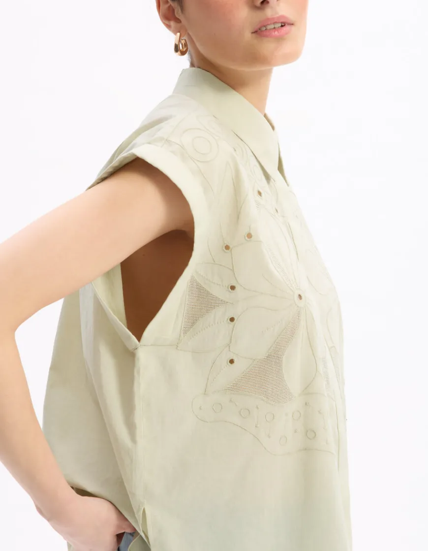 Celio Chemisier sans manches brodé - gris^Femme Chemises & Blouses