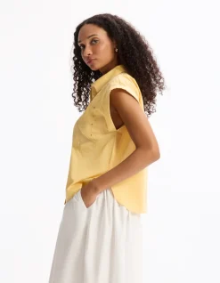 Celio Chemisier sans manches brodé - jaune^Femme Chemises & Blouses