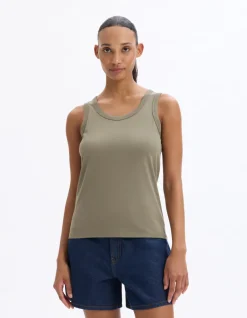 Celio Débardeur coton biologique - kaki^Femme Les Essentiels Aux Meilleurs Prix|T-Shirts & Tops
