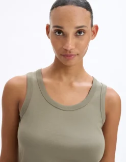 Celio Débardeur coton biologique - kaki^Femme Les Essentiels Aux Meilleurs Prix|T-Shirts & Tops