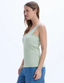 Celio Débardeur côtelé à dentelle - vert^Femme Les Essentiels Aux Meilleurs Prix|T-Shirts & Tops