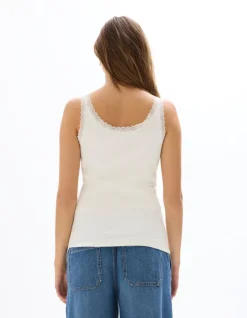 Celio Débardeur côtelé à dentelle - écru^Femme Les Essentiels Aux Meilleurs Prix|T-Shirts & Tops