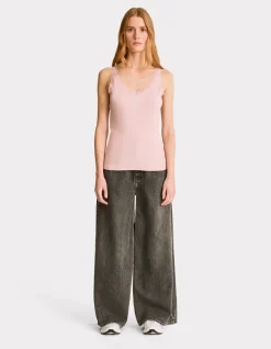 Celio Débardeur côtelé à dentelle - rose^Femme T-Shirts & Tops