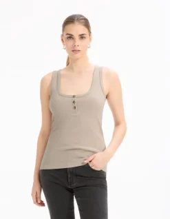 Celio Débardeur côtelé court - beige^Femme T-Shirts & Tops