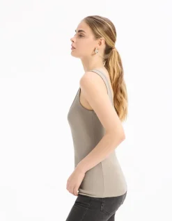 Celio Débardeur côtelé court - beige^Femme T-Shirts & Tops