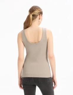 Celio Débardeur côtelé court - beige^Femme T-Shirts & Tops