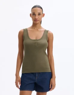 Celio Débardeur côtelé court - kaki^Femme Les Essentiels Aux Meilleurs Prix|T-Shirts & Tops
