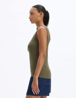 Celio Débardeur côtelé court - kaki^Femme Les Essentiels Aux Meilleurs Prix|T-Shirts & Tops
