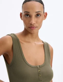 Celio Débardeur côtelé court - kaki^Femme Les Essentiels Aux Meilleurs Prix|T-Shirts & Tops