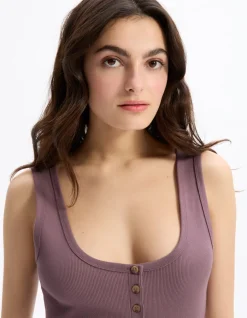 Celio Débardeur côtelé court - violet^Femme Les Essentiels Aux Meilleurs Prix|T-Shirts & Tops