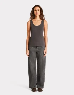 Celio Débardeur côtelé en coton stretch - gris^Femme Les Essentiels Aux Meilleurs Prix|T-Shirts & Tops