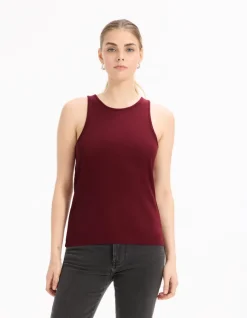 Celio Débardeur côtelé uni - bordeaux^Femme T-Shirts & Tops