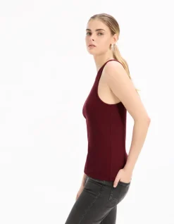 Celio Débardeur côtelé uni - bordeaux^Femme T-Shirts & Tops