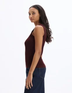 Celio Débardeur côtelé uni - marron^Femme Les Essentiels Aux Meilleurs Prix|T-Shirts & Tops
