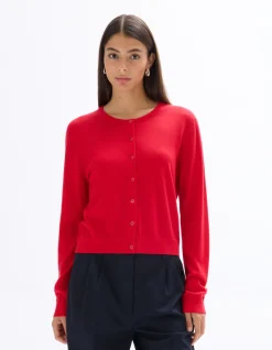 Celio Gilet 100% laine mérinos à col rond - rouge^Femme Gilets & Cardigans|Pulls