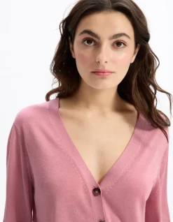 Celio Gilet boutonné en maille fine - rose^Femme Les Essentiels Aux Meilleurs Prix|Gilets & Cardigans