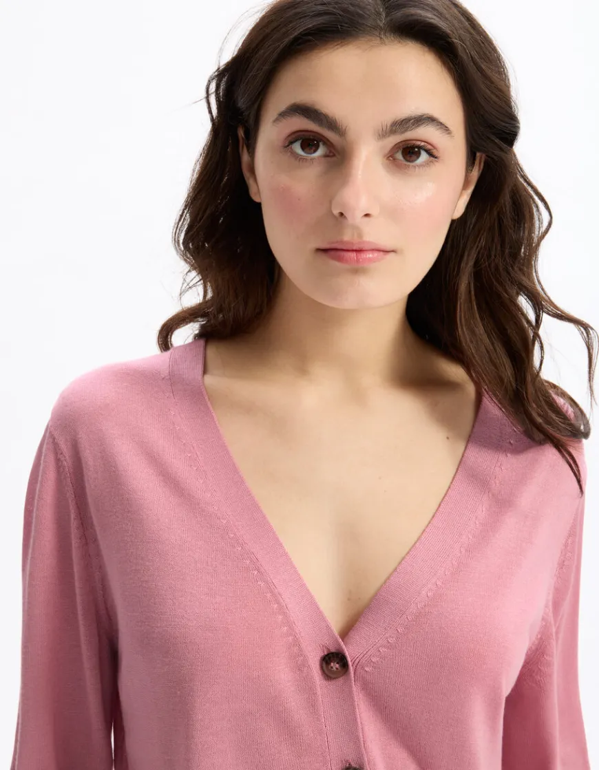Celio Gilet boutonné en maille fine - rose^Femme Les Essentiels Aux Meilleurs Prix|Gilets & Cardigans