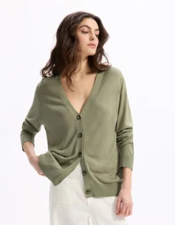 Celio Gilet boutonné en maille fine - vert^Femme Les Essentiels Aux Meilleurs Prix|Gilets & Cardigans