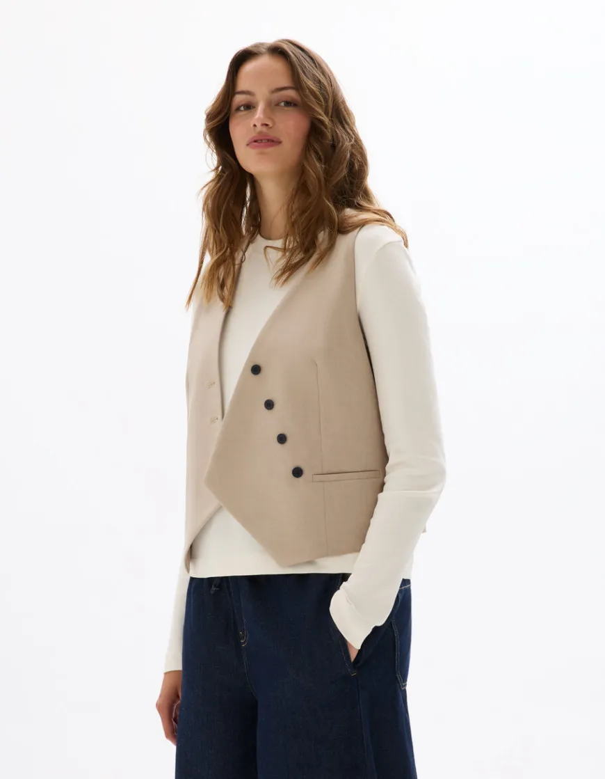 Celio Gilet de costume sans manches - beige^Femme Les Tailleurs|Gilets & Cardigans