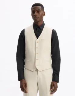 Celio Gilet de costume slim 100% lin -^Homme Sélection Lin|Gilets De Costumes