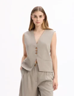 Celio Gilet de tailleur sans manches - beige^Femme Les Tailleurs|Gilets & Cardigans