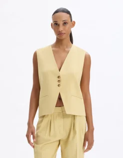 Celio Gilet de tailleur sans manches - jaune^Femme Les Tailleurs|Gilets & Cardigans