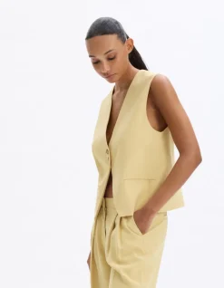 Celio Gilet de tailleur sans manches - jaune^Femme Les Tailleurs|Gilets & Cardigans