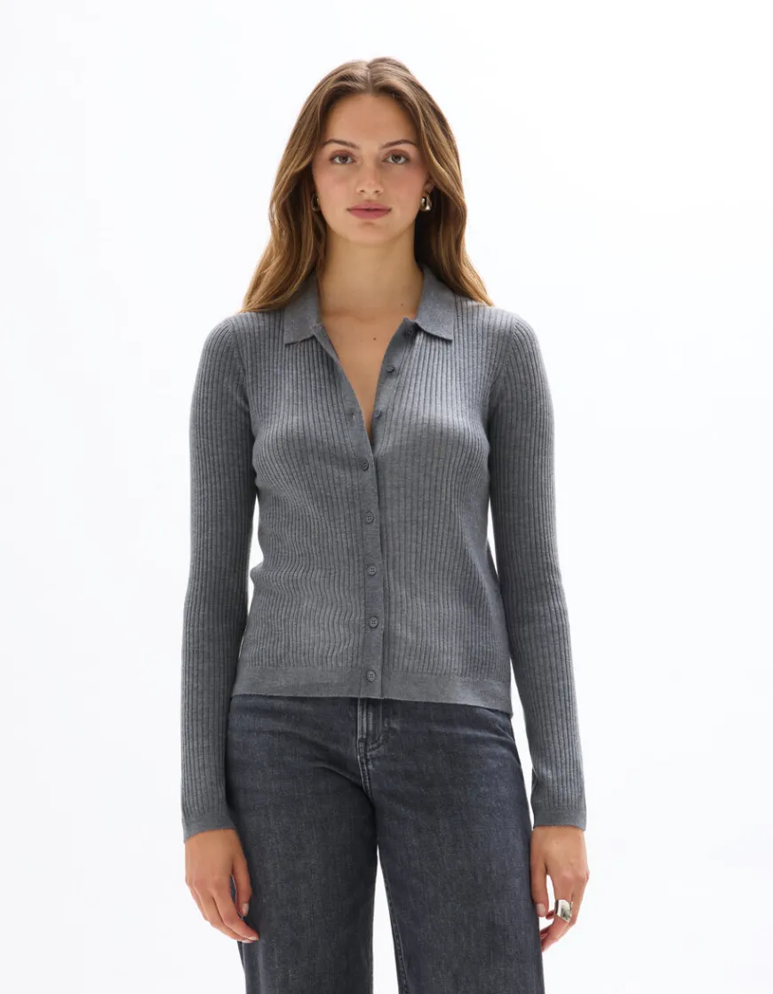 Celio Gilet en maille côtelée - gris^Femme Gilets & Cardigans