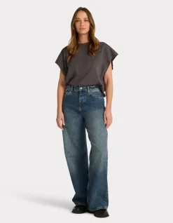 Celio Jean large taille haute délavé - bleu^Femme Jeans