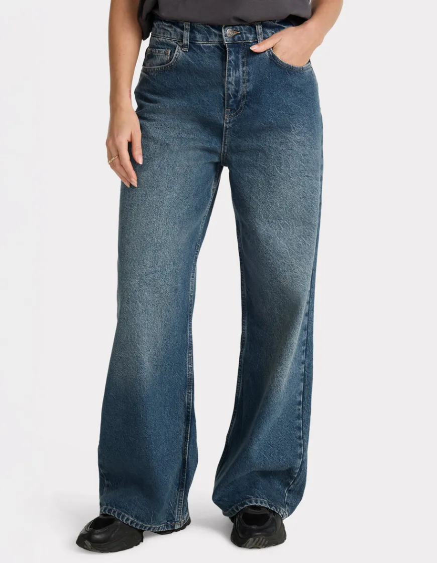Celio Jean large taille haute délavé - bleu^Femme Jeans