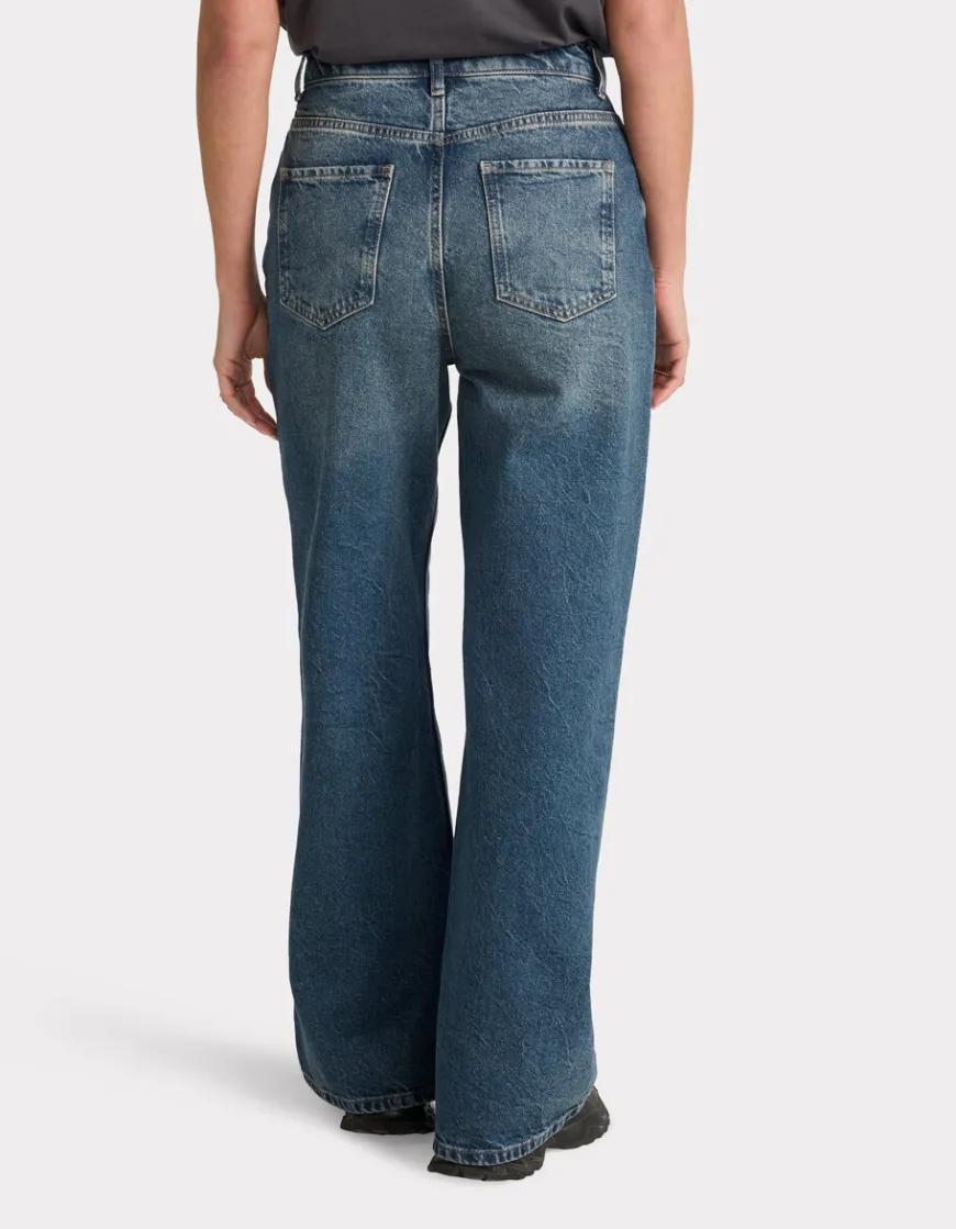 Celio Jean large taille haute délavé - bleu^Femme Jeans