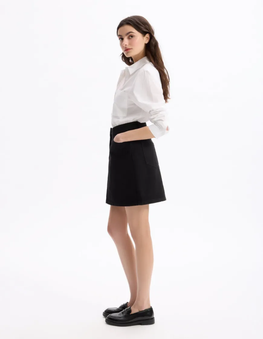 Celio Jupe courte basic en denim - noir^Femme Les Essentiels Aux Meilleurs Prix|Jupes & Shorts