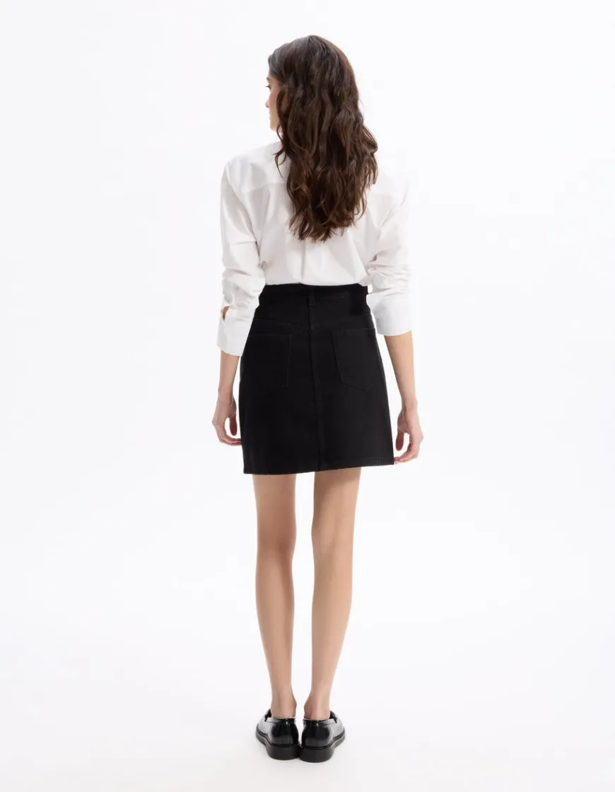 Celio Jupe courte basic en denim - noir^Femme Les Essentiels Aux Meilleurs Prix|Jupes & Shorts