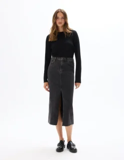 Celio Jupe en denim avec fente - gris foncé^Femme Jupes & Shorts