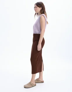 Celio Jupe en maille côtelée - marron^Femme Les Essentiels Aux Meilleurs Prix|Jupes & Shorts