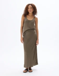 Celio Jupe mi longue satiné - kaki^Femme Jupes & Shorts|Les Ensembles