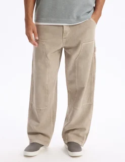 Celio Pantalon baggy 100% coton - beige^Homme Pantalons
