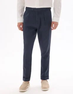 Celio Pantalon chino slim coton lin - marine^Homme Pantalons En Lin|Pantalons