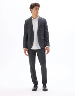 Celio Pantalon de costume slim en flanelle - gris foncé^Homme Pantalons|Cérémonie