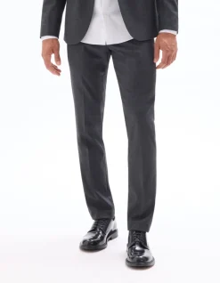 Celio Pantalon de costume slim en flanelle - gris foncé^Homme Pantalons|Cérémonie