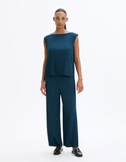 Celio Pantalon ensemble maille plissée - bleu^Femme Pantalons|Les Ensembles